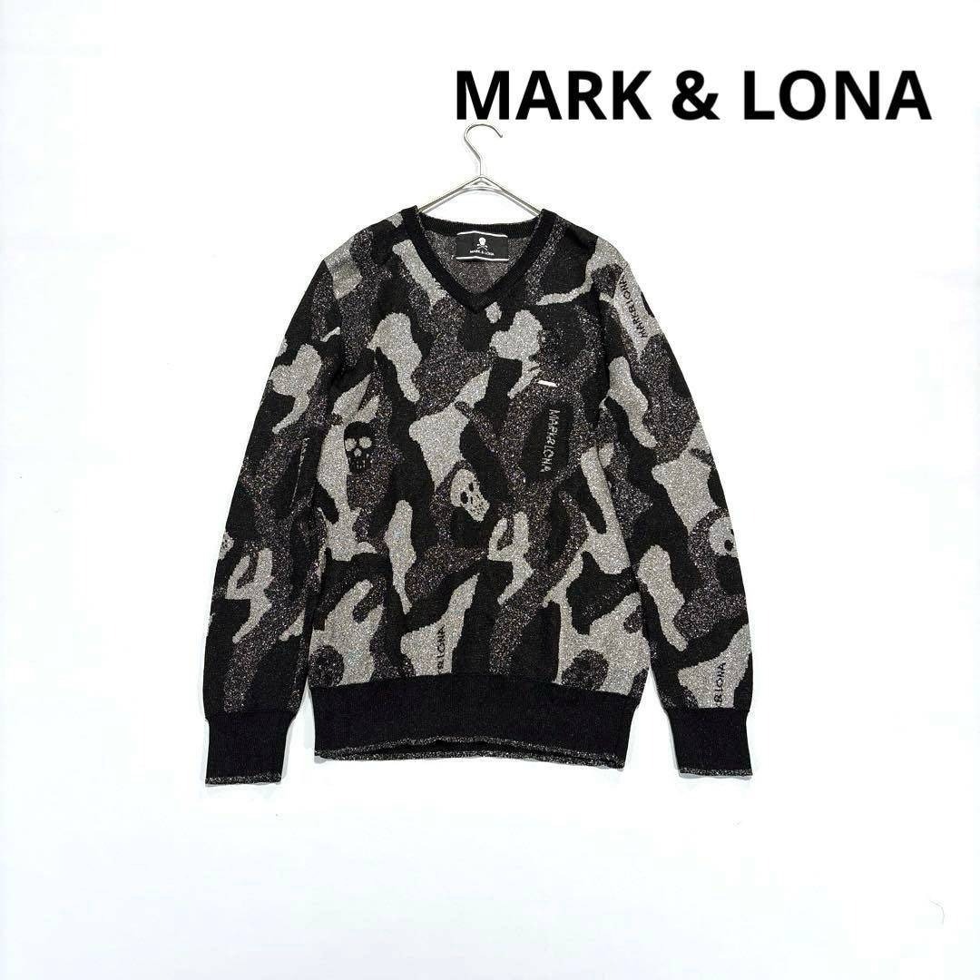 MARK & LONA マークアンドロナ Vネックニット M スカル カモフラ柄