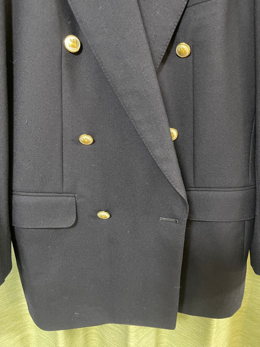 アクアスキュータム Aquascutum 紺ブレ ダブル 金ボタン 裏地ロゴ柄