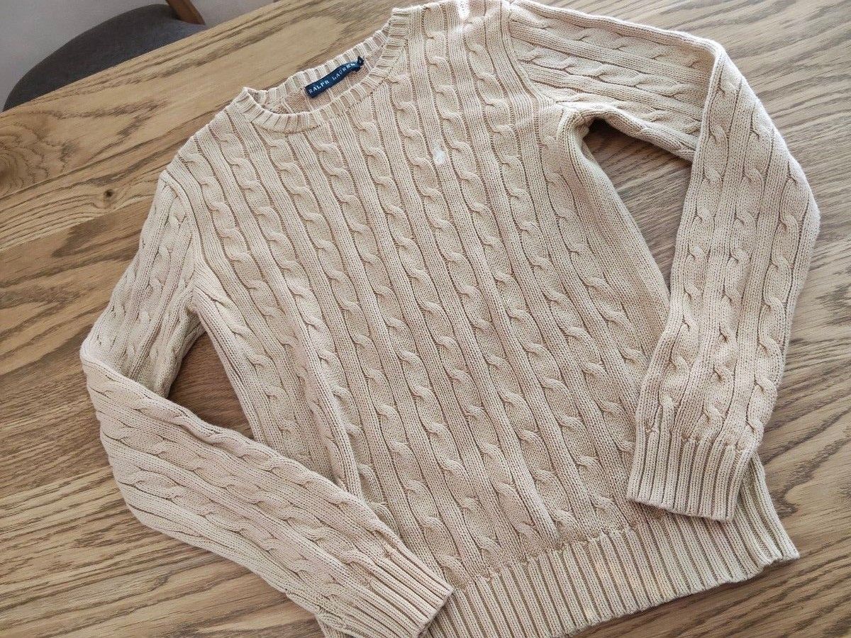難あり Ralph Lauren ポロ ベージュ ケーブルニット サマーニット