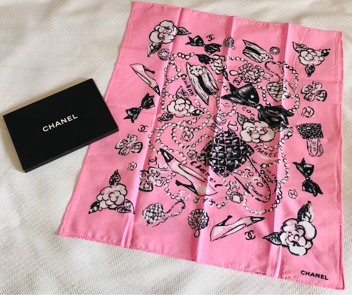 新品未使用品 CHANEL シャネル ピンク 大判ハンカチ 花柄 スカーフ