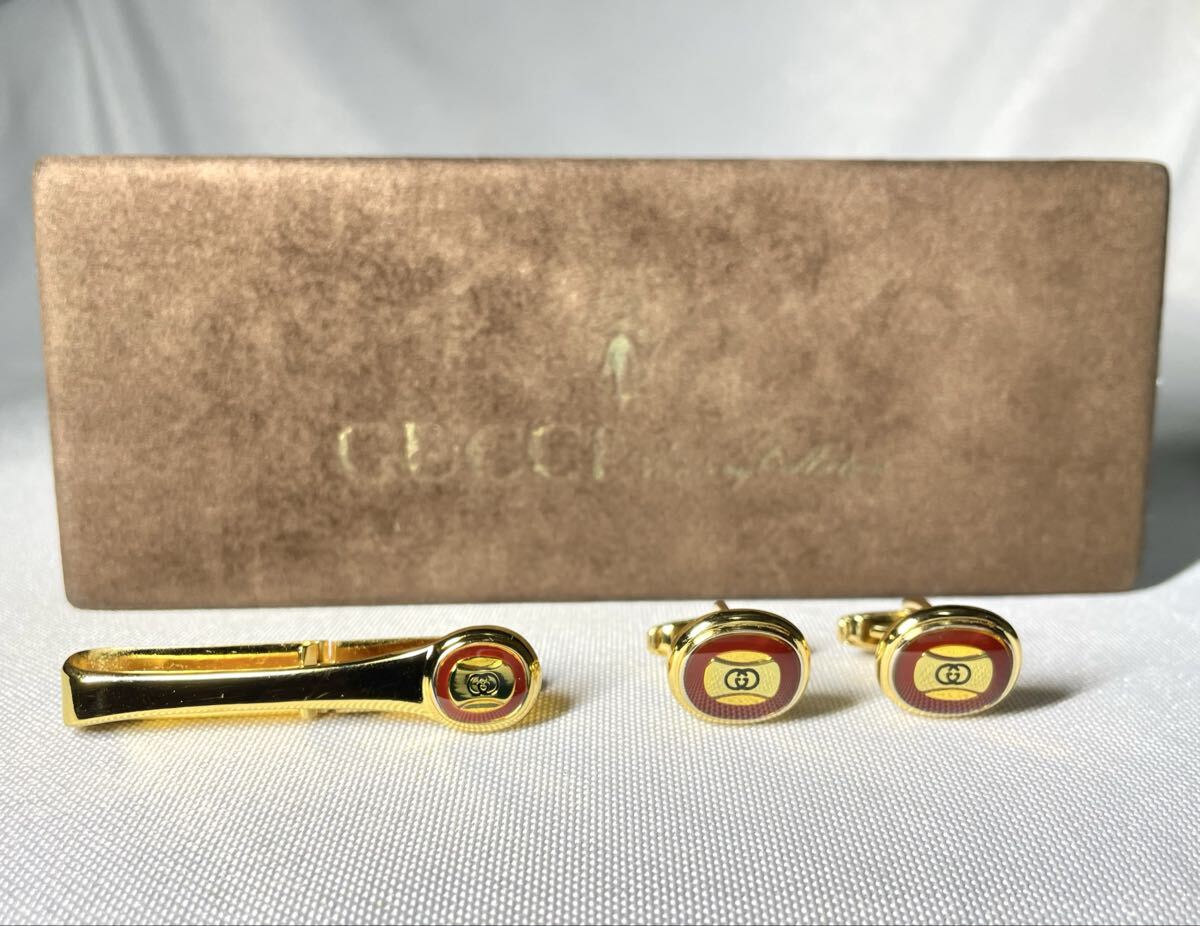 即決美品 GUCCI グッチ インターロッキングG GGロゴ レッド＆ゴールド