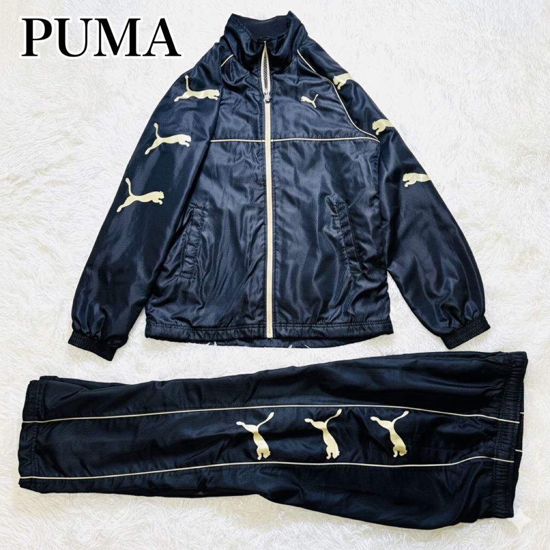 美品 プーマジャージセットアップ 黒 金 サイドロゴ M PUMA トラック