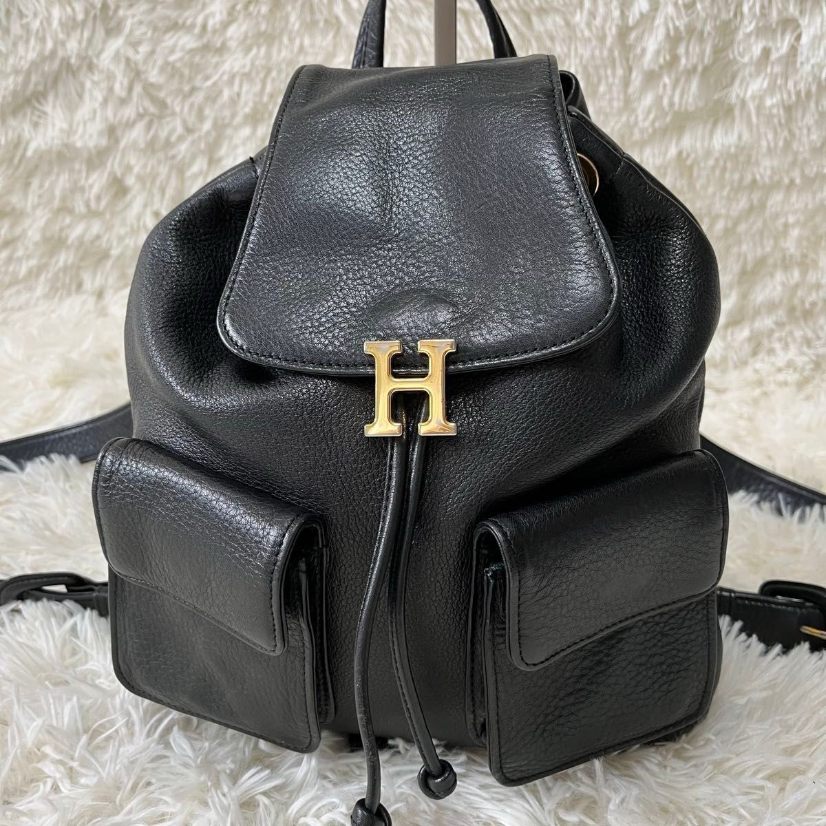 HIROFU ヒロフ リュックサック 巾着 レザー 本革ゴールドロゴ バック