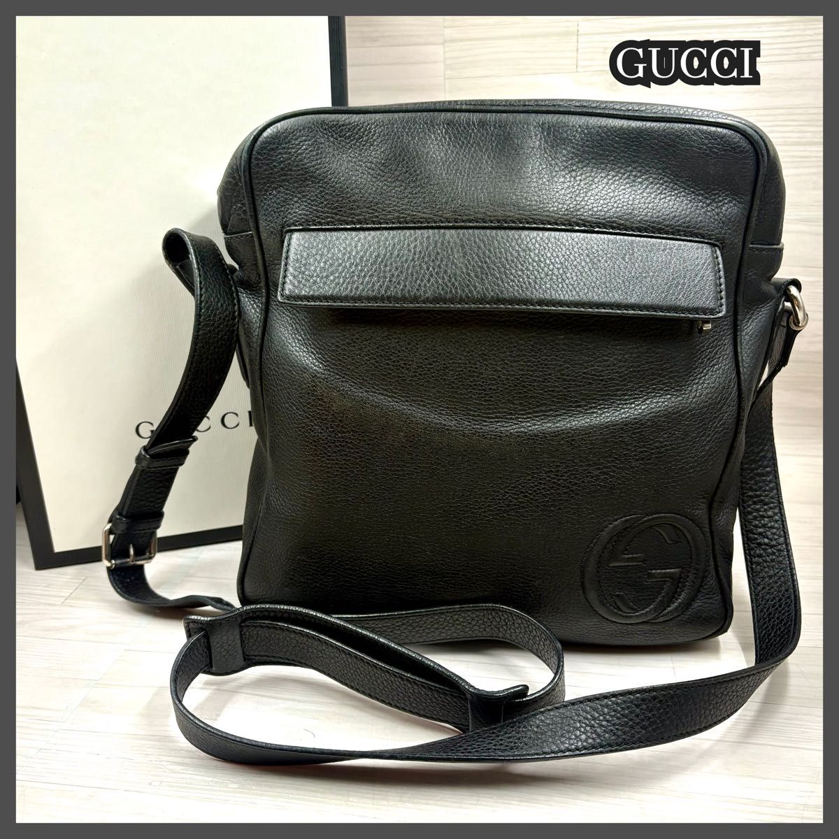 GUCCI インターロッキング ショルダーバッグ レザー ブラック｜Yahoo
