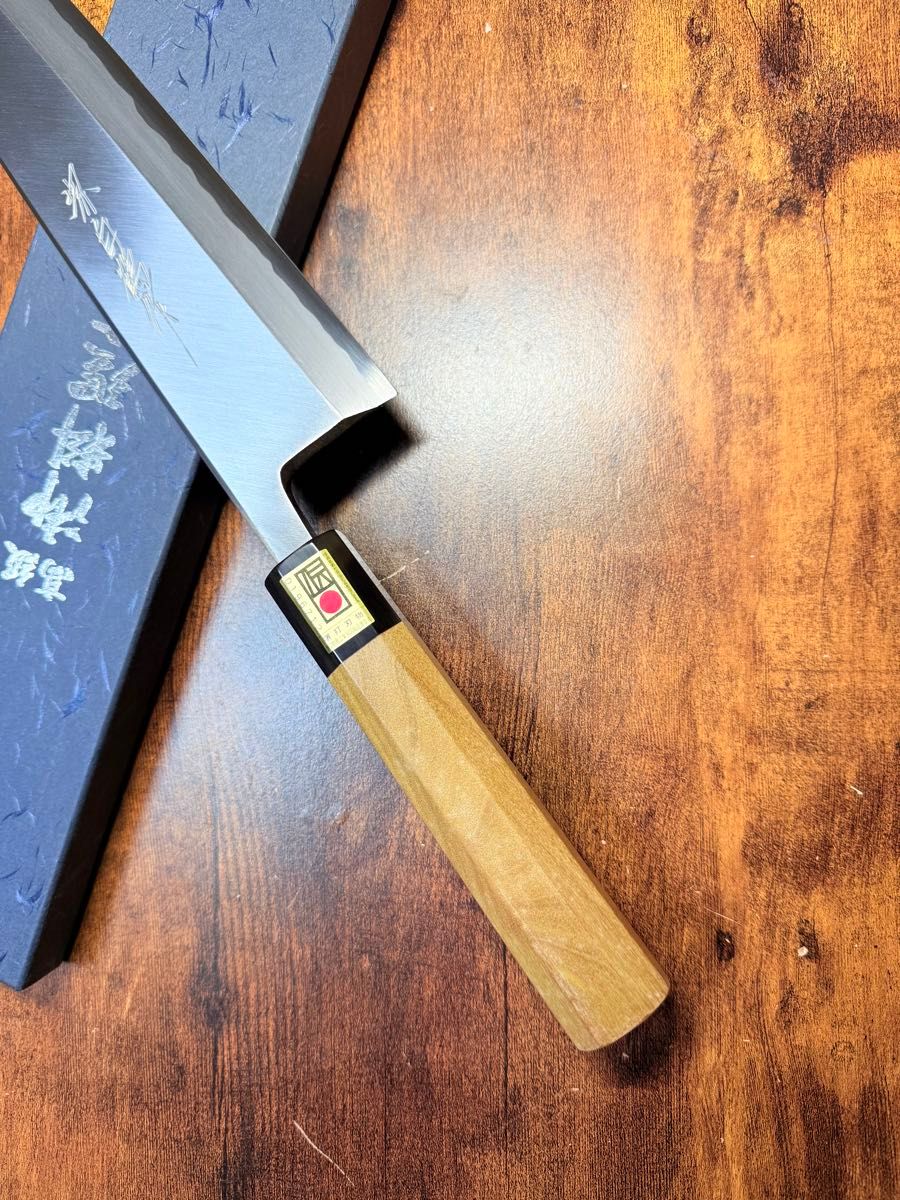 三段銀巻 白水牛角 身卸出刃240 包丁の柄 身卸出刃8寸 スタビライズド