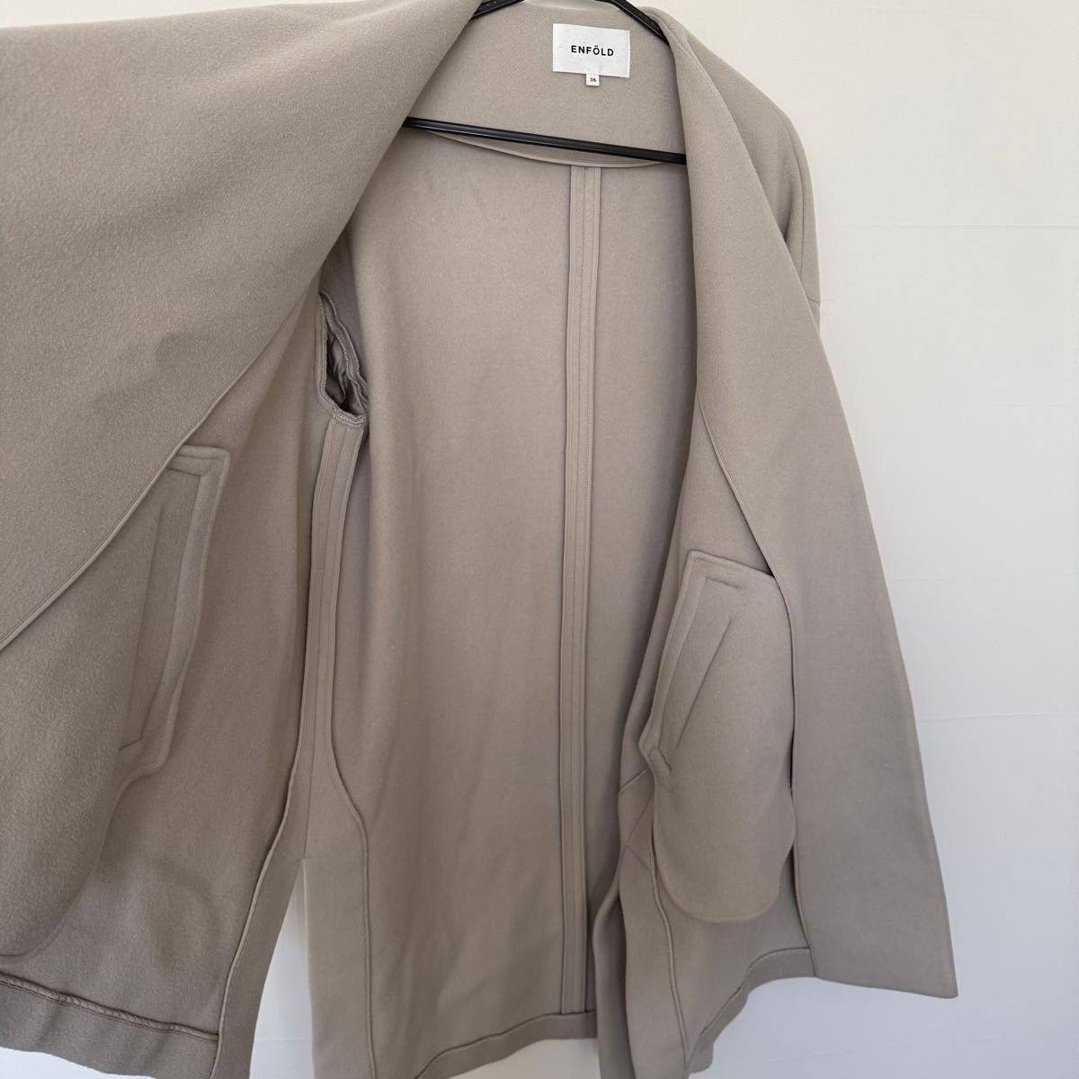 ENFOLD アシンメトリーノーカラーロングコート ウール カシミヤ混 36