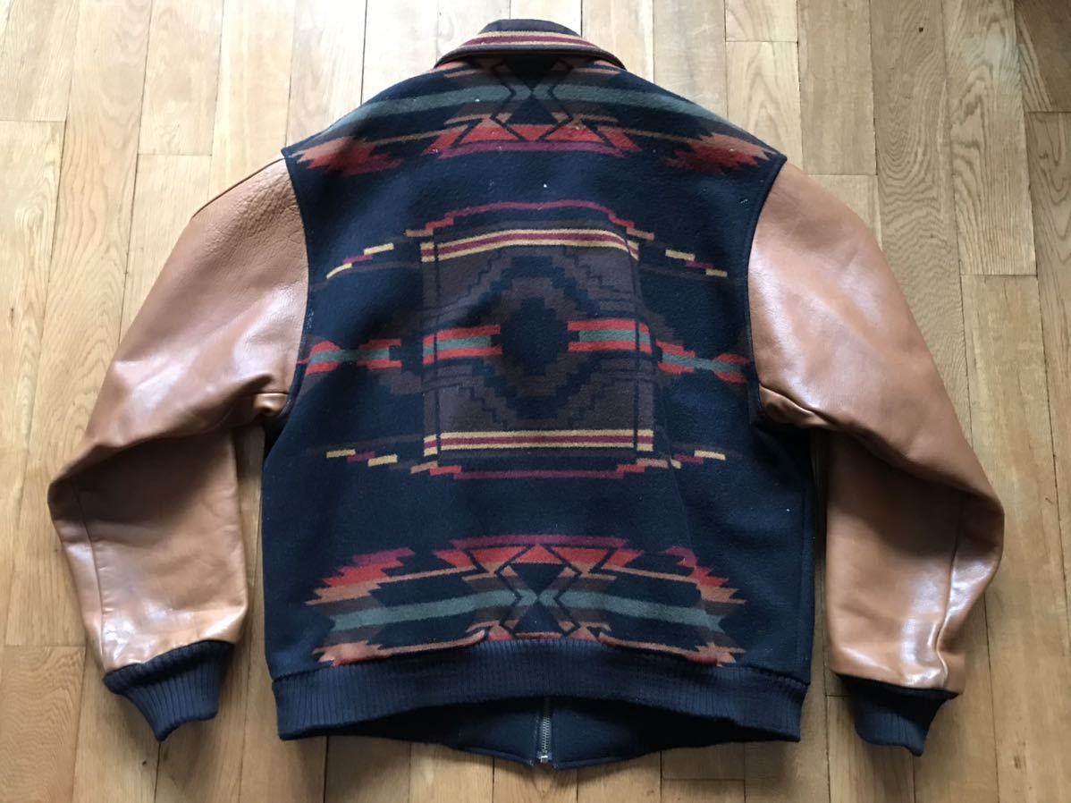 usa製 PENDLETON 袖革 ウールジャケット M ペンドルトン ネイティブ柄