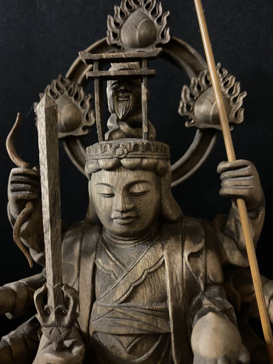 や*ん様 井波彫刻 特大型高91cm 香樟材 時代彫刻 木彫仏教 十一面観音