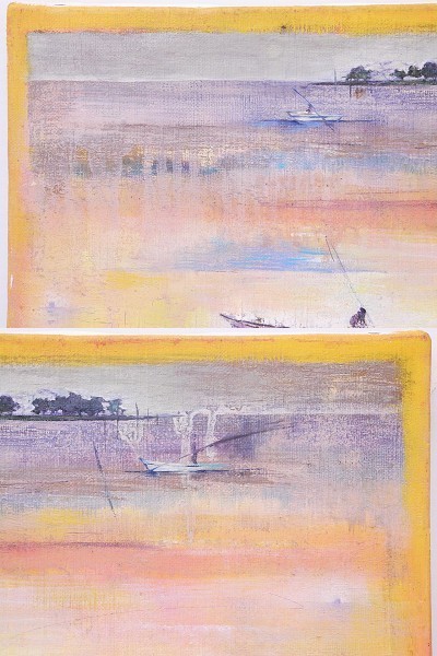 ♯◎17) 肉筆 山田幸見 閑 油彩 風景画 F4号 銀座個展出品作 在銘 額装