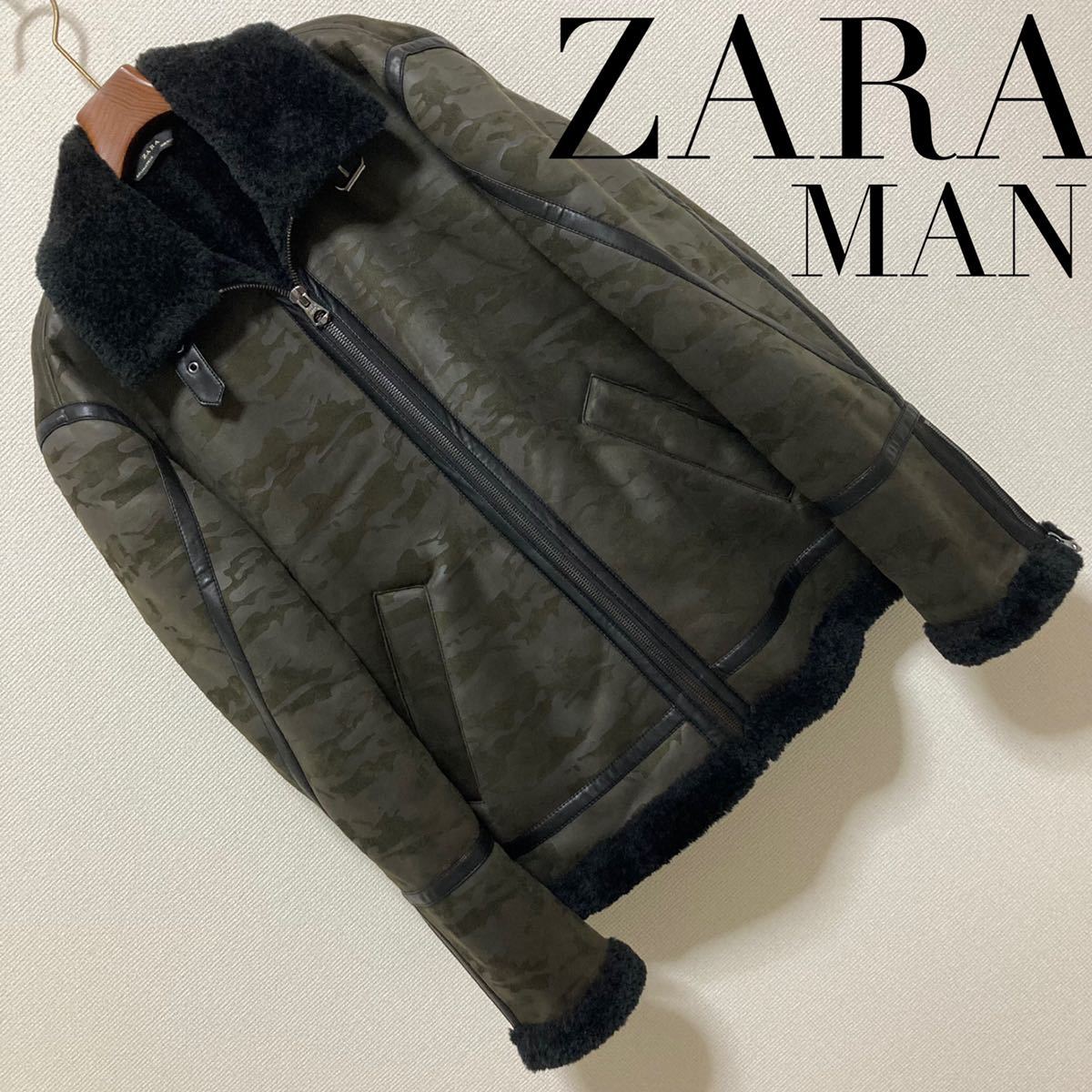 極美品 ZARA ザラマン フェイクムートン B3 フライトジャケット 迷彩 L