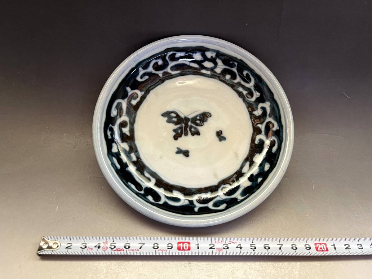 皿□青華蝶紋 ？東梶製 染付唐草 膾皿 古玩 唐