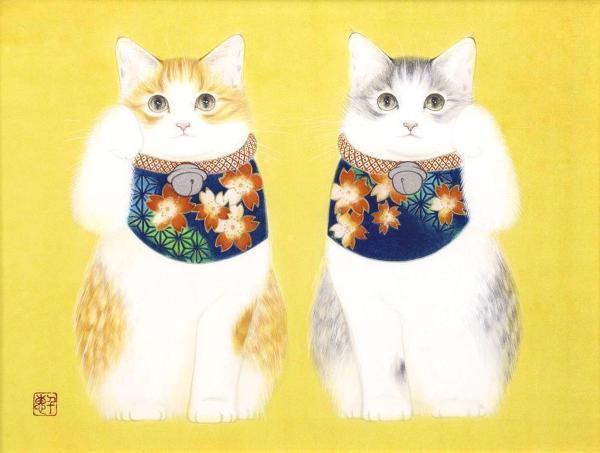 Yahoo!オークション - 【真作】【WISH】久野千恵美「招き猫」日本画 6