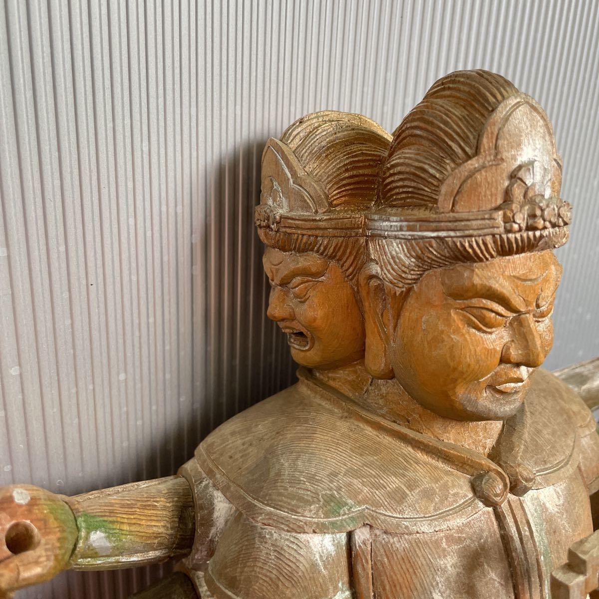 御利益最強の神 三面大黒天 仏像 35cm 時代物 木彫 手彫り 一点物