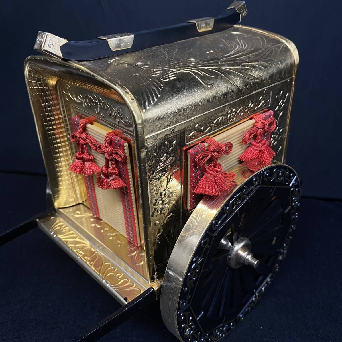 公家 御所車 竹翁斎 置物 金属製 金工師 工芸品 美術 オブジェ