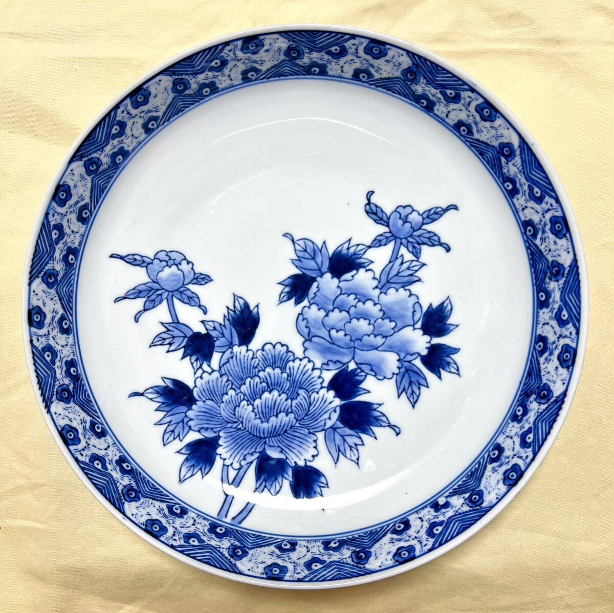 有田焼 山徳窯 染付山水絵 超大皿 飾り皿 直径約45 8センチ 古美術品