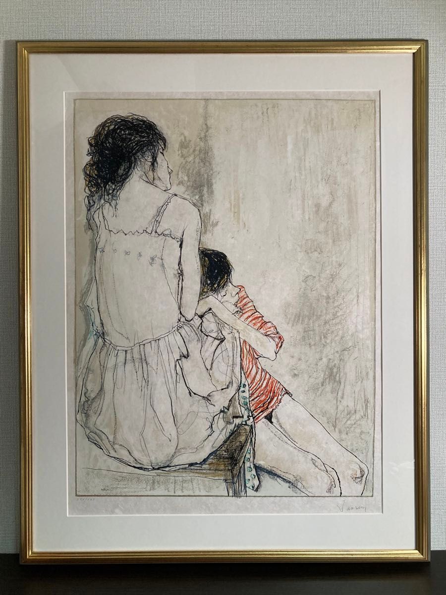真作保証】山中現「10月」木版画 直筆サイン 45部限定 版画 額装