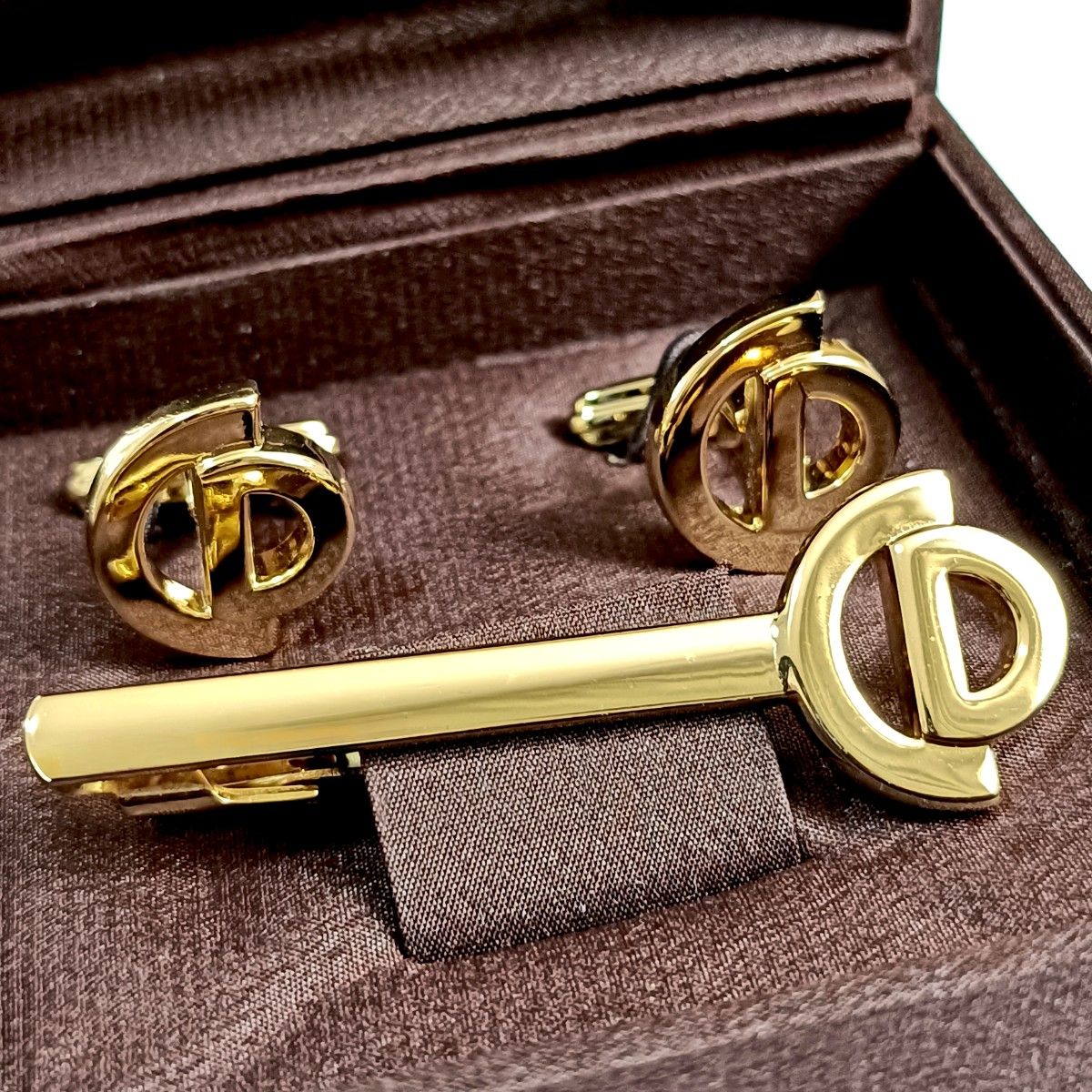 Christian Dior カフス ネクタイピン セット ゴールド ロゴ 箱付