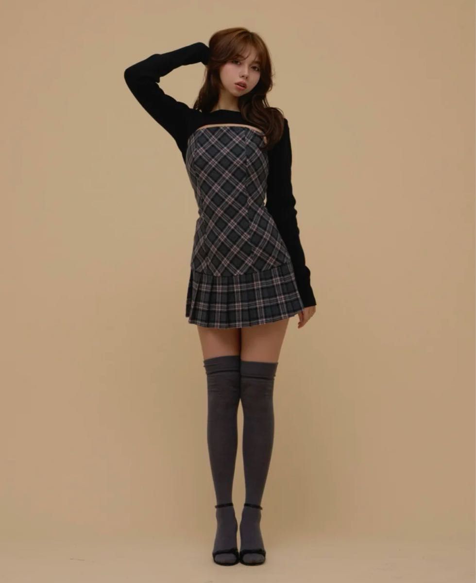Andmary Karen check mini dress Beige Sサイズ AM1324 アンドマリー