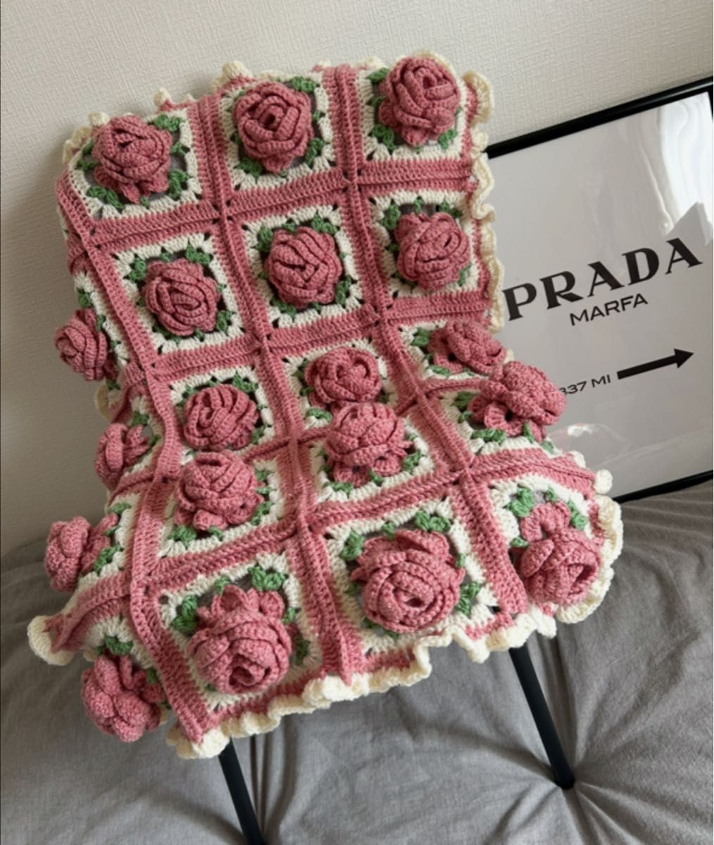 毛糸 モチーフ編み ソファーカバー マルチカバー ハンドメイド かぎ針