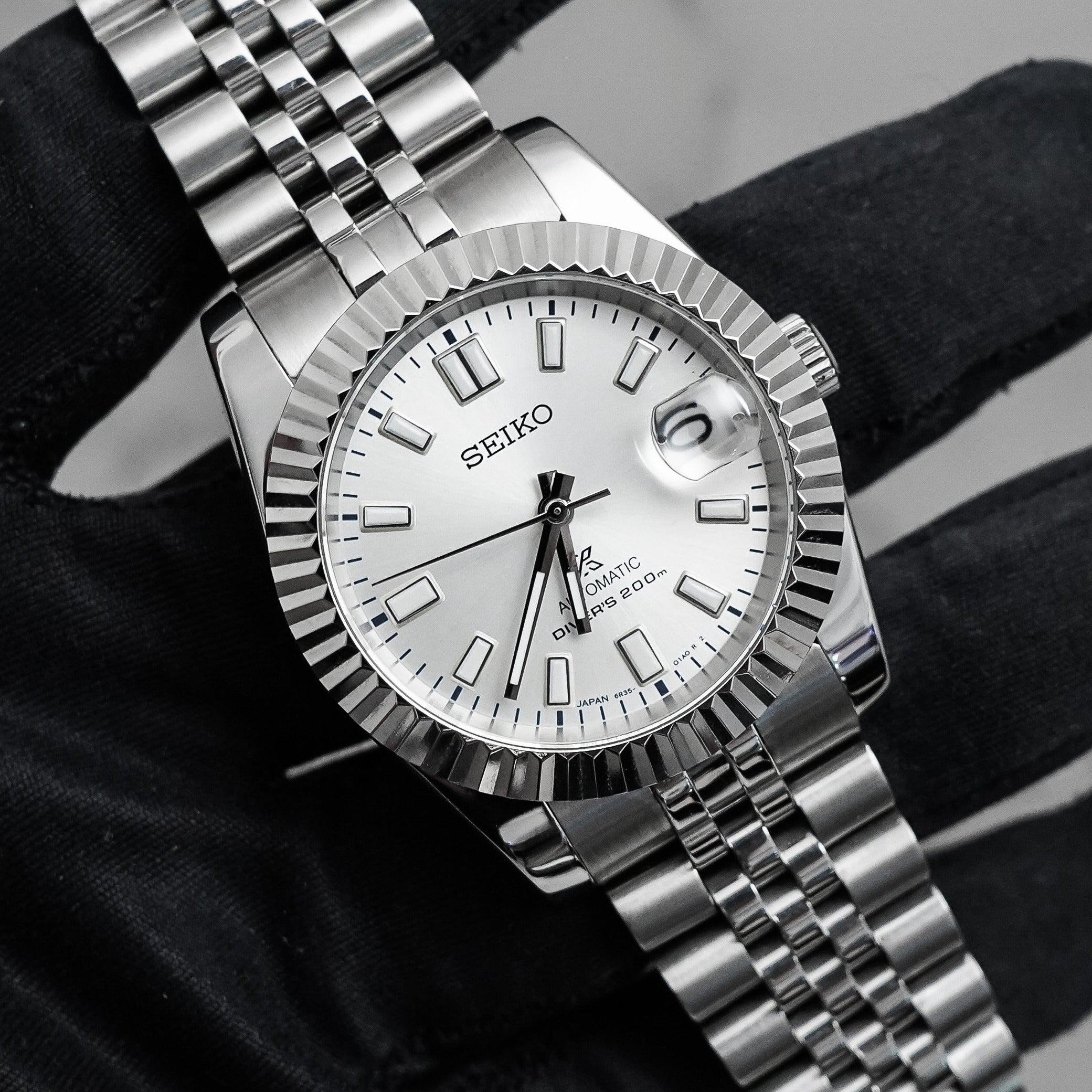 36mm White Datejust Style Mod Watch w/ SPB213 Dial & Seiko NH35