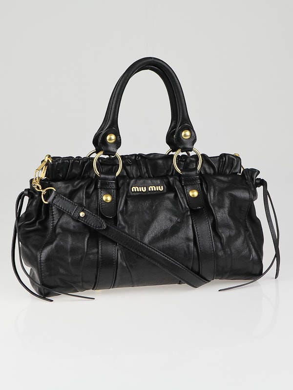 Miu Miu Black Leather Vitello Lux Top Handle Bag | Yoogi's Closet
