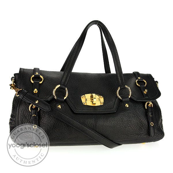 Miu Miu Black Cervo Leather Shopping Pattina Bag | Yoogi's Closet