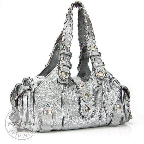 Chloe Silver Metallic Leather Silverado Satchel Bag | Yoogi's Closet
