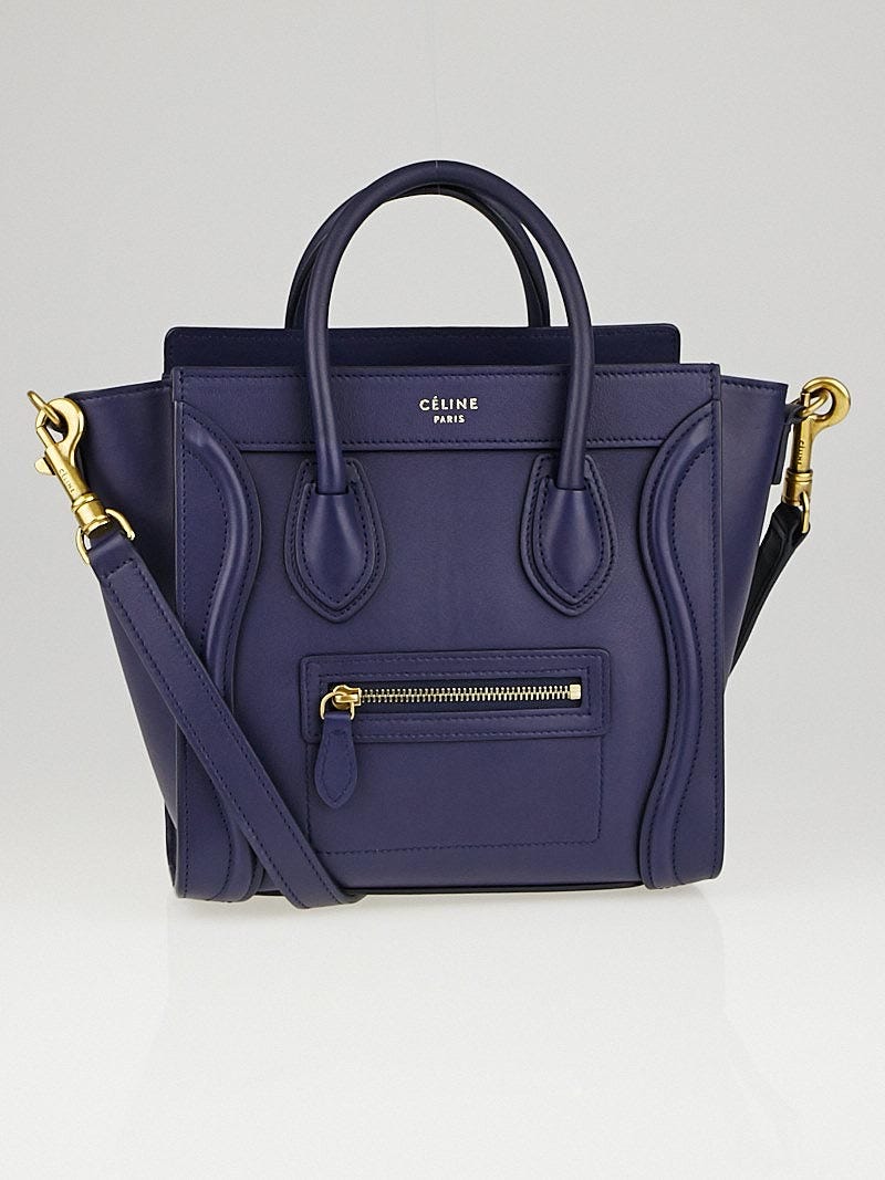 Celine Navy Blue Smooth Leather Nano Luggage Tote Bag | Yoogi's Closet