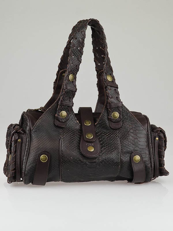 Chloe Dark Brown Python Medium Silverado Bag | Yoogi's Closet