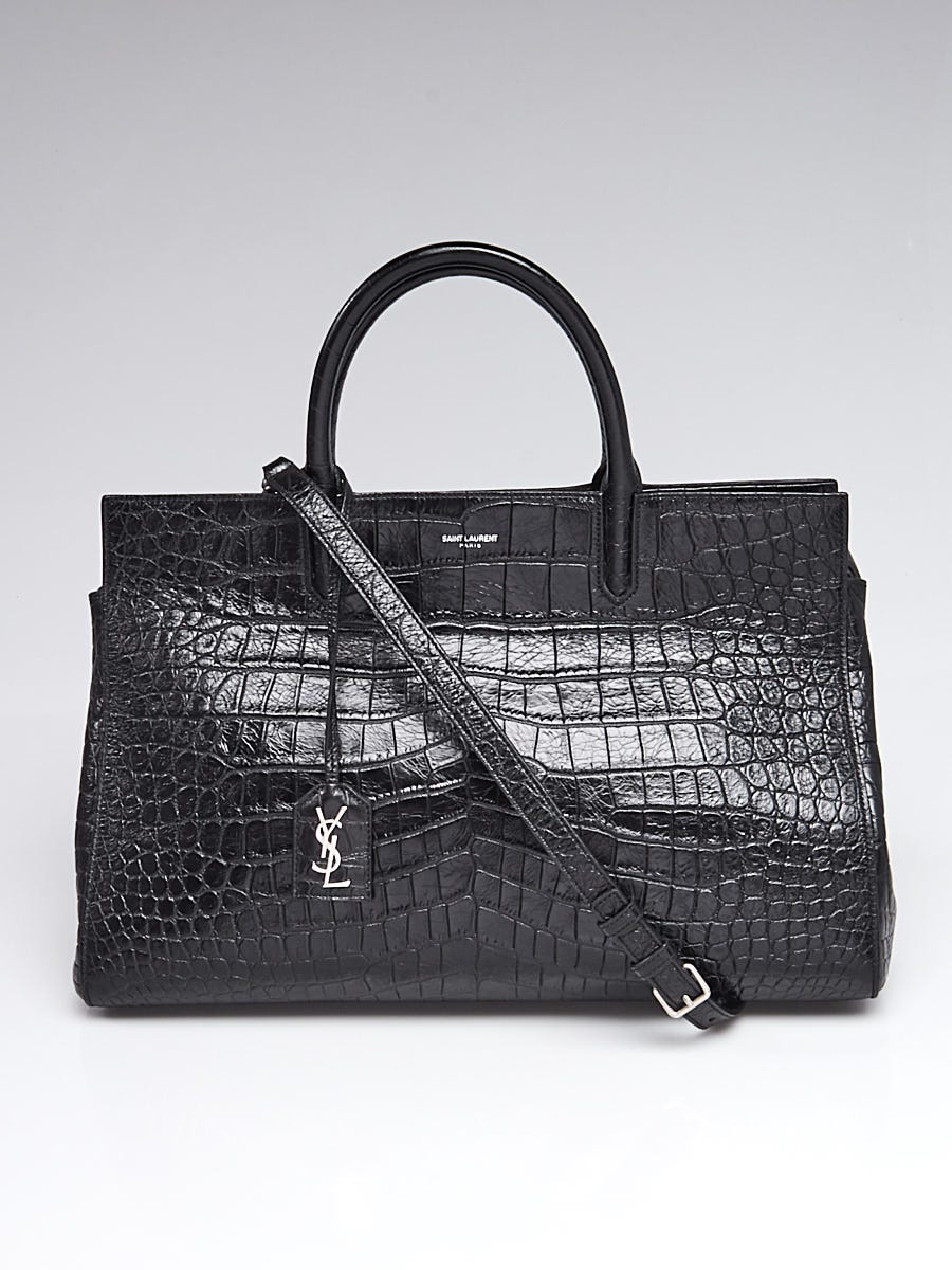 Yves Saint Laurent Black Crocodile Embossed Leather Rive Gauche