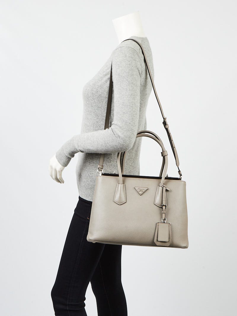 Prada Grey Saffiano Cuir Leather Twin Tote Bag BN2823 | Yoogi's Closet