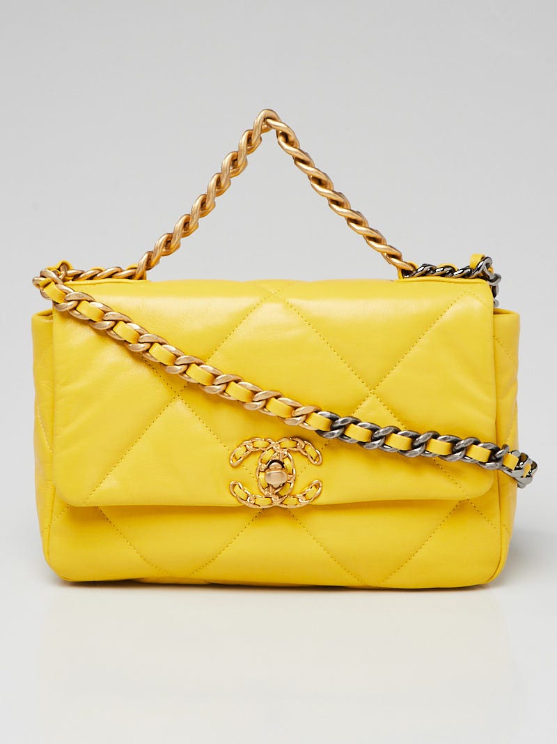 Chanel Yellow Quilted Goatskin Leather Chanel 19 Flap Bag