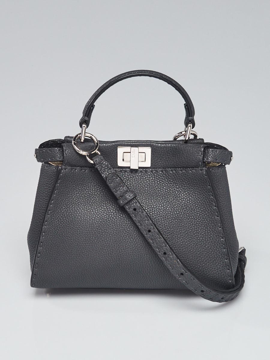 Fendi Grey Asphalt Selleria Leather Mini Peekaboo Satchel Bag