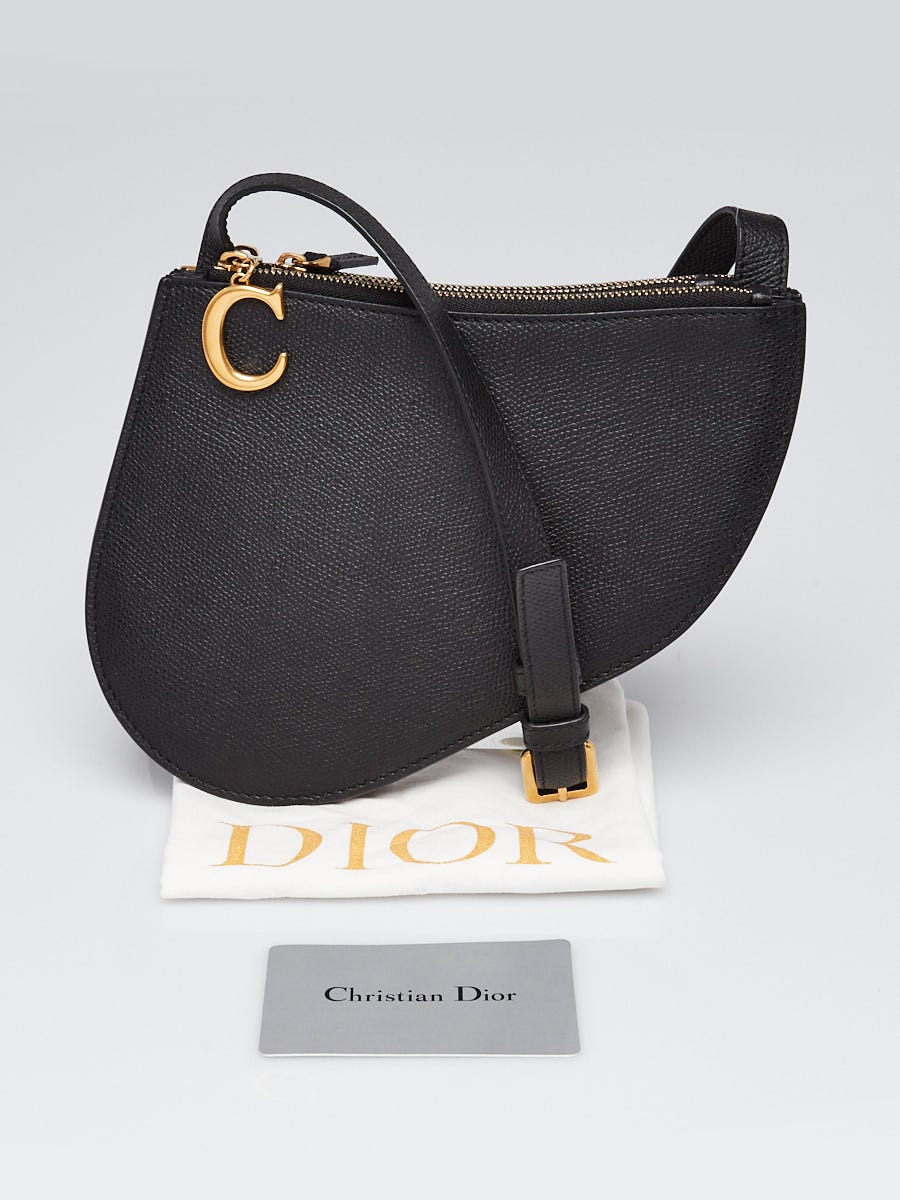 Christian Dior Black Pebbled Calfskin Leather Saddle Pouch