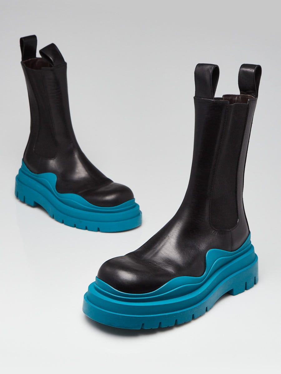 Bottega Veneta Black Leather Mid Calf Tire Boots Size 11/41.5