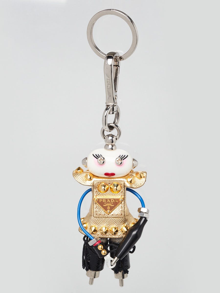 Prada Gold Saffiano Leather Nancy Robot Key and Bag Charm