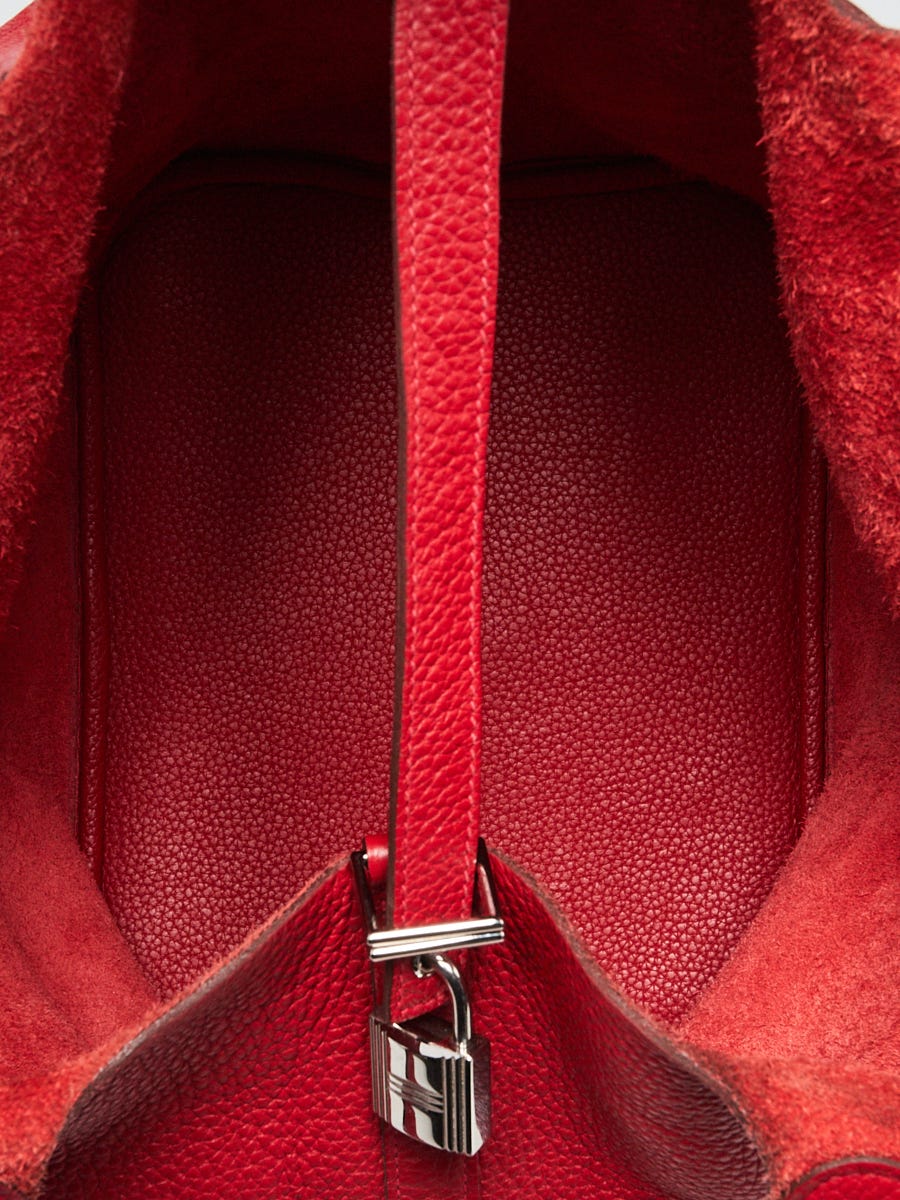 Hermes 26cm Rouge Casaque Clemence Leather Picotin Lock GM Bag