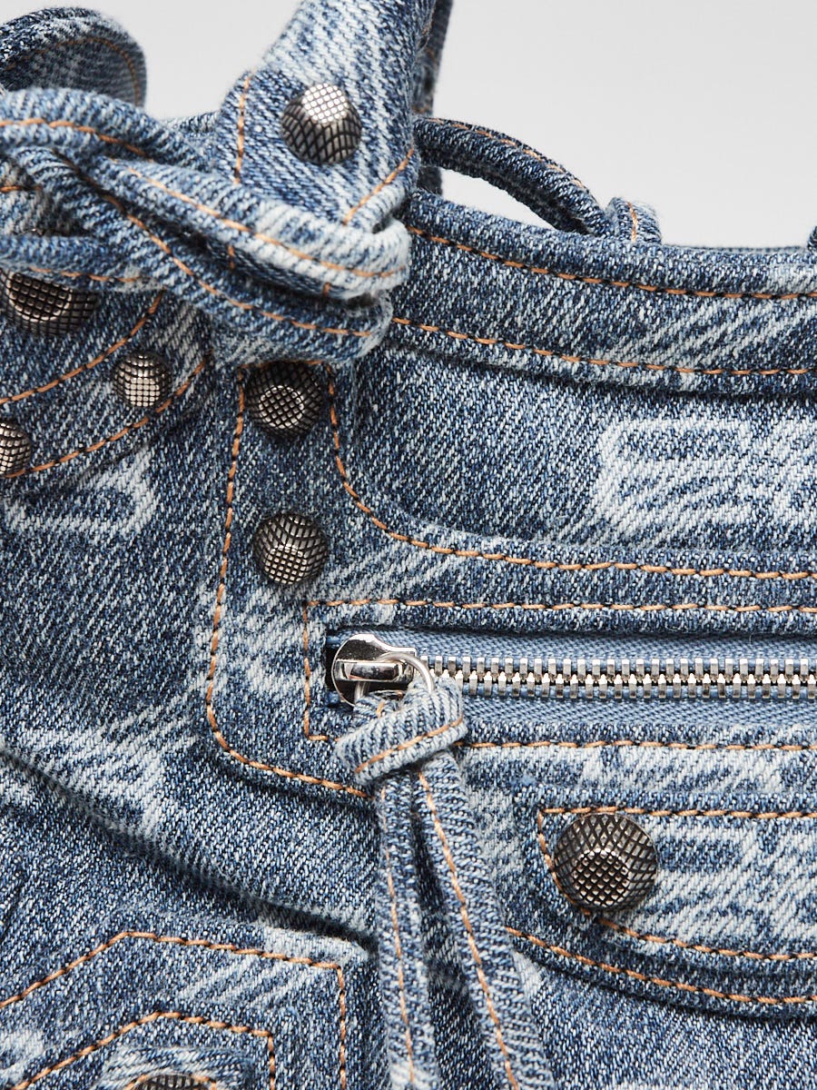 Balenciaga Blue Monogram Denim Neo Cagole XS Crossbody Bag