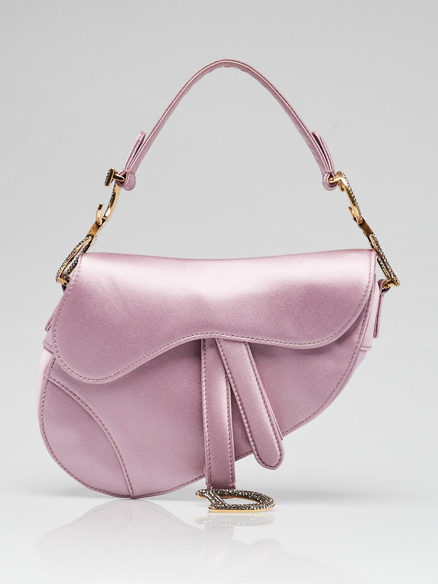 Christian Dior Light Purple Satin and Crystal Mini Saddle Bag