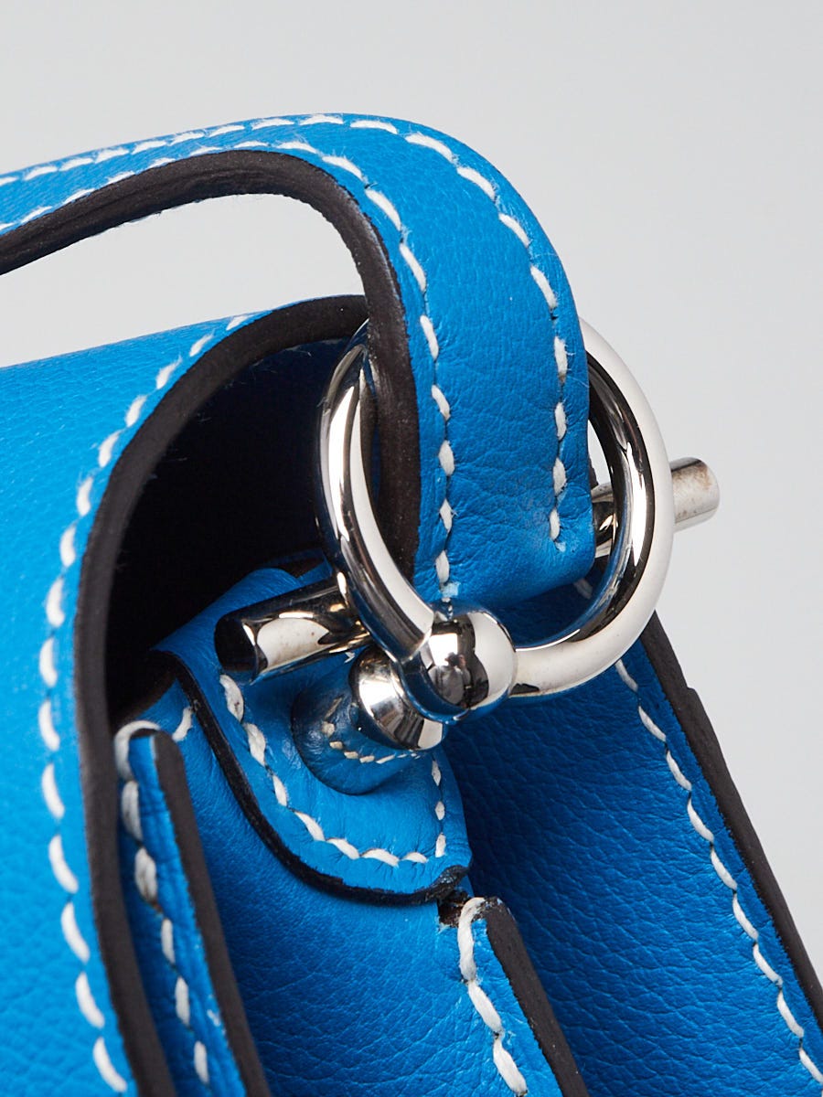 Hermes 23cm Bleu Hydra Evercolor Leather Palladium Plated Roulis