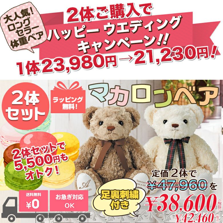 お得な2体セット】マカロンベア：ウェイトベア/短納期対応可 | 体重