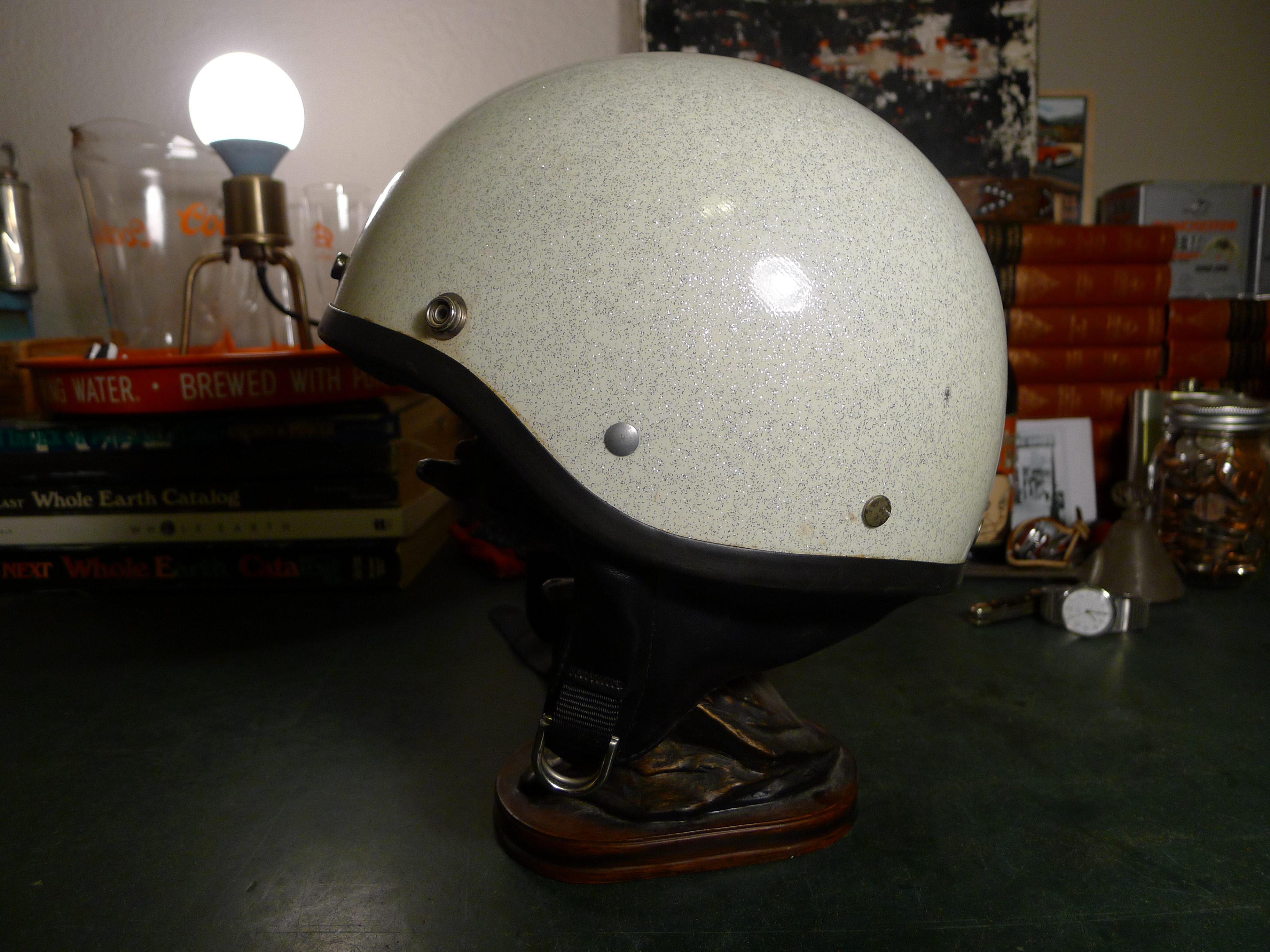 1960s Bell Toptex Shorty Motorcycle Helmet – White with Silver