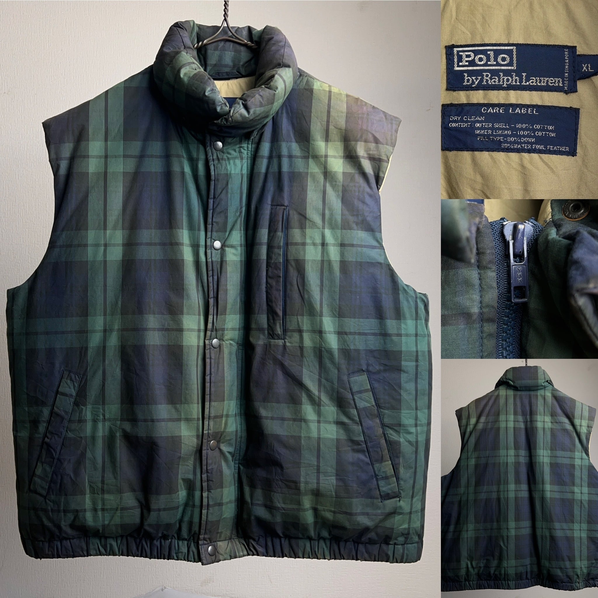 90's Polo by Ralph Lauren Black Watch Plaid Down Vest SIZE XL 90