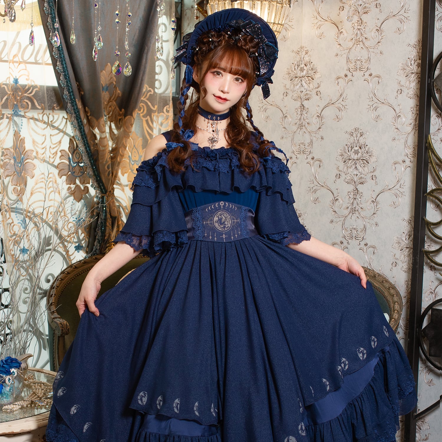 公*o様 BABY 星の花が降る夜ワンピース＆カチューシャ 紺色 BABY 星の