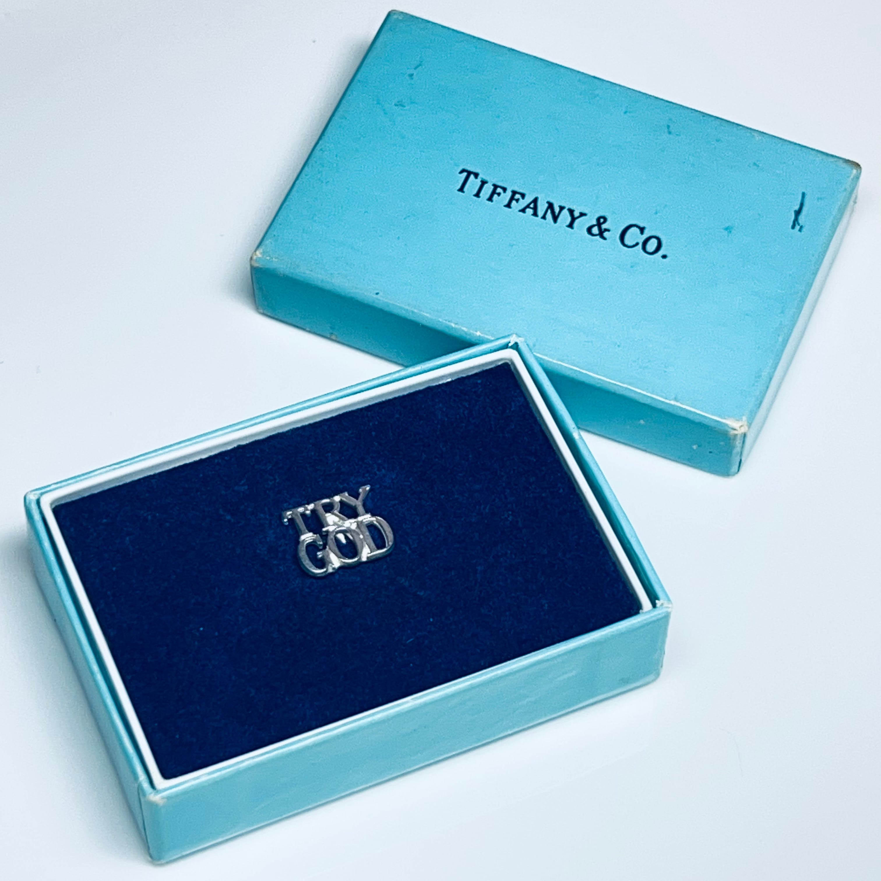 VINTAGE TIFFANY & CO. TRY GOD Pin Badge Sterling Silver Deadstock
