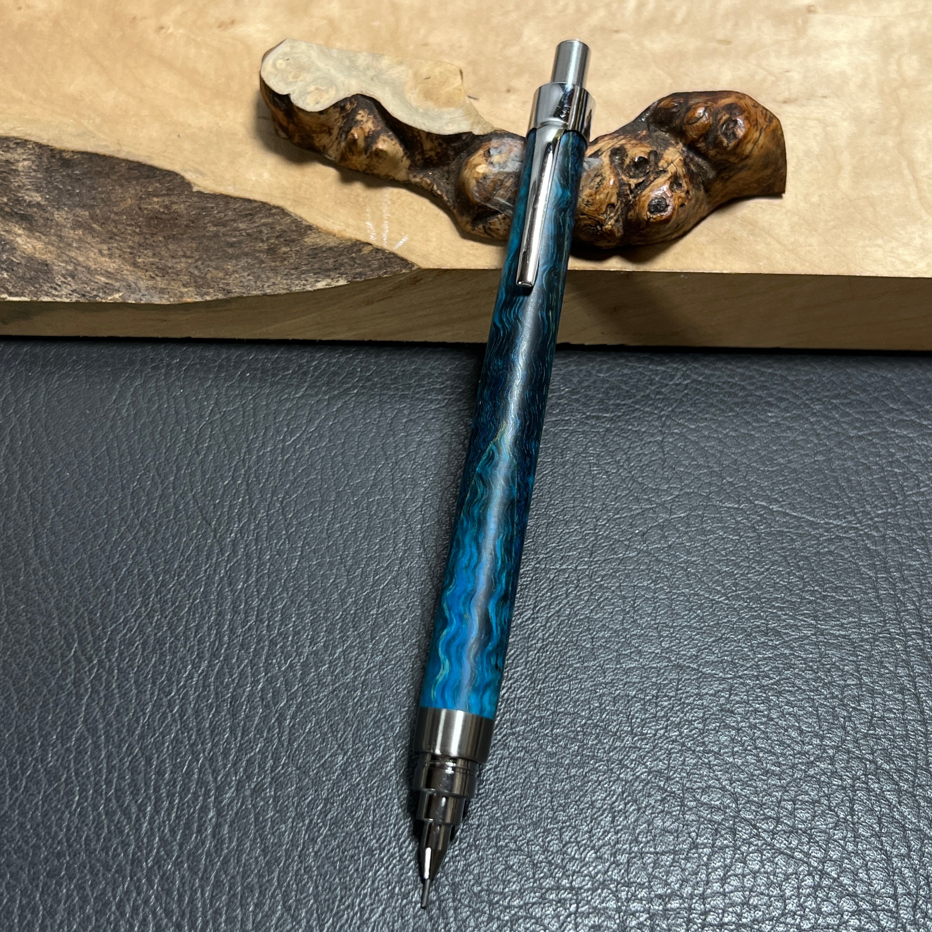 134タモ縮杢・波杢スタビ 木製シャーペン 最強低重心 ステンレス