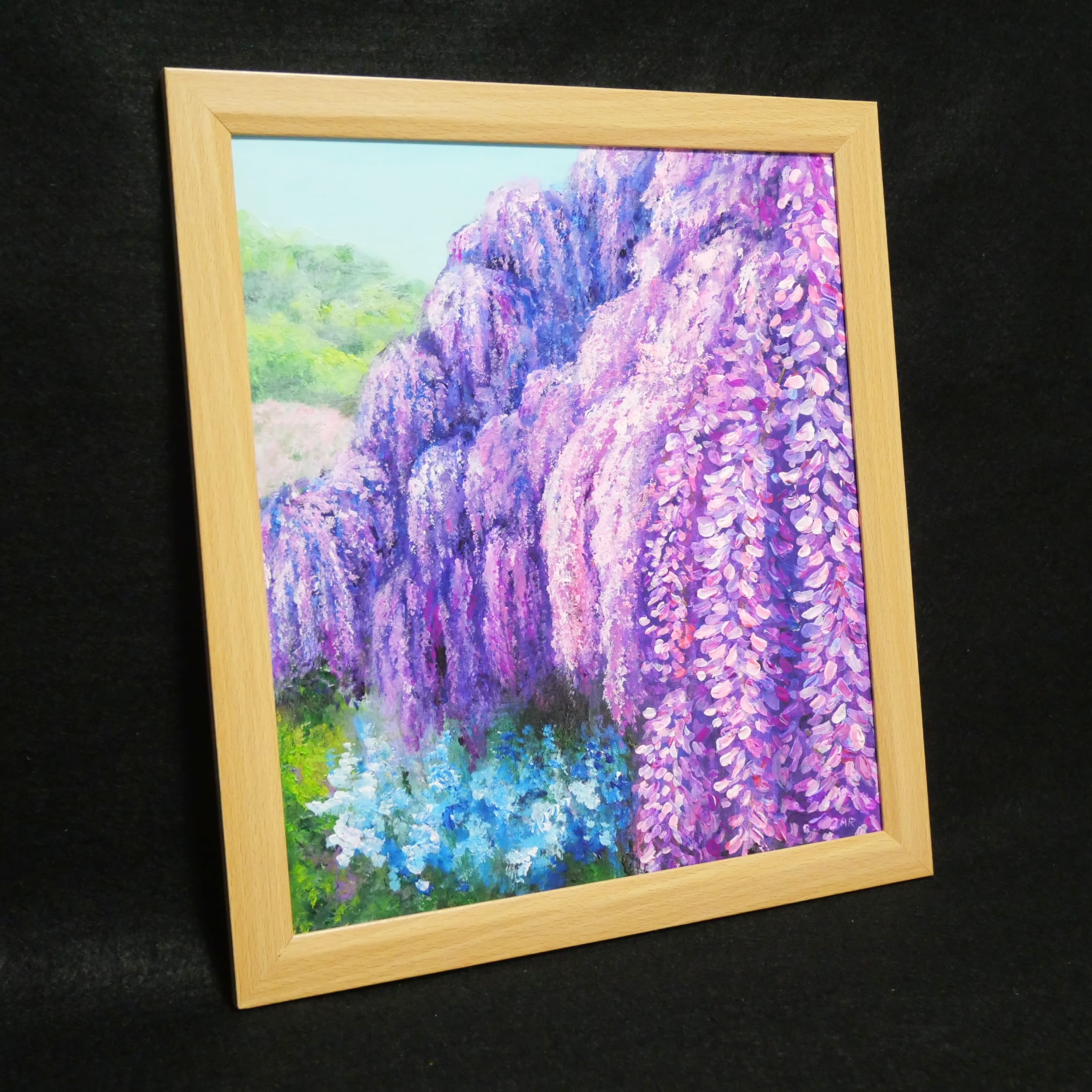テクスチャーアート藤 花柄アクリル絵画 藤の花 藤 藤の絵 藤柄