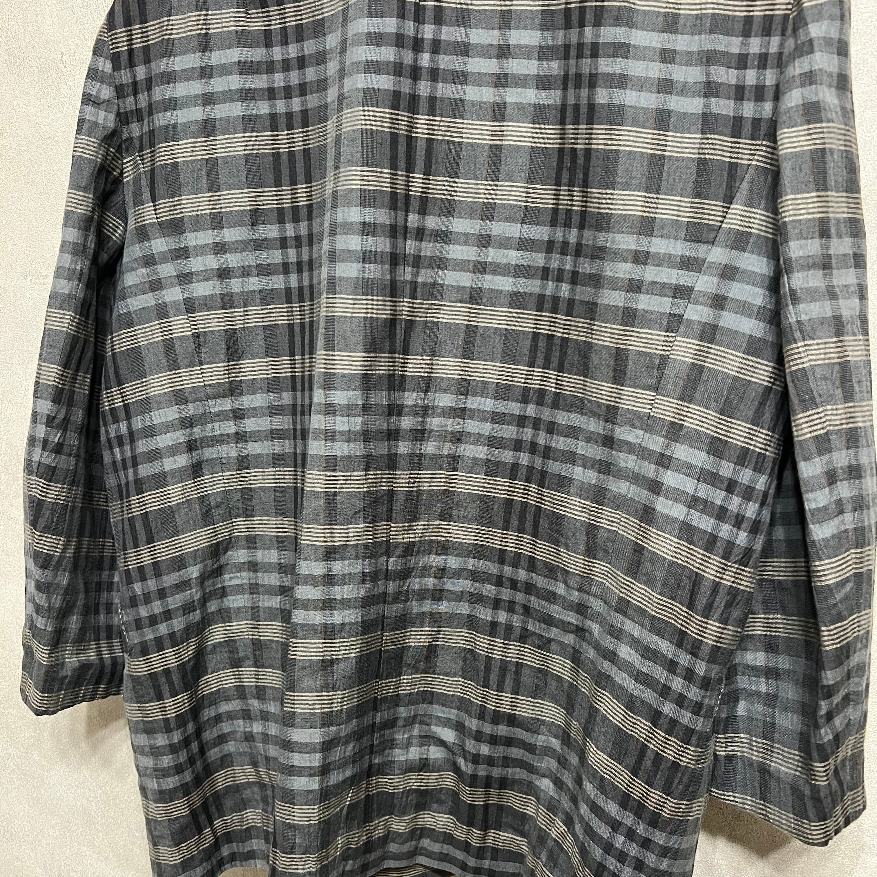 vintage 綿麻タータンチェック柄ジャケット チャコールグレー 古着