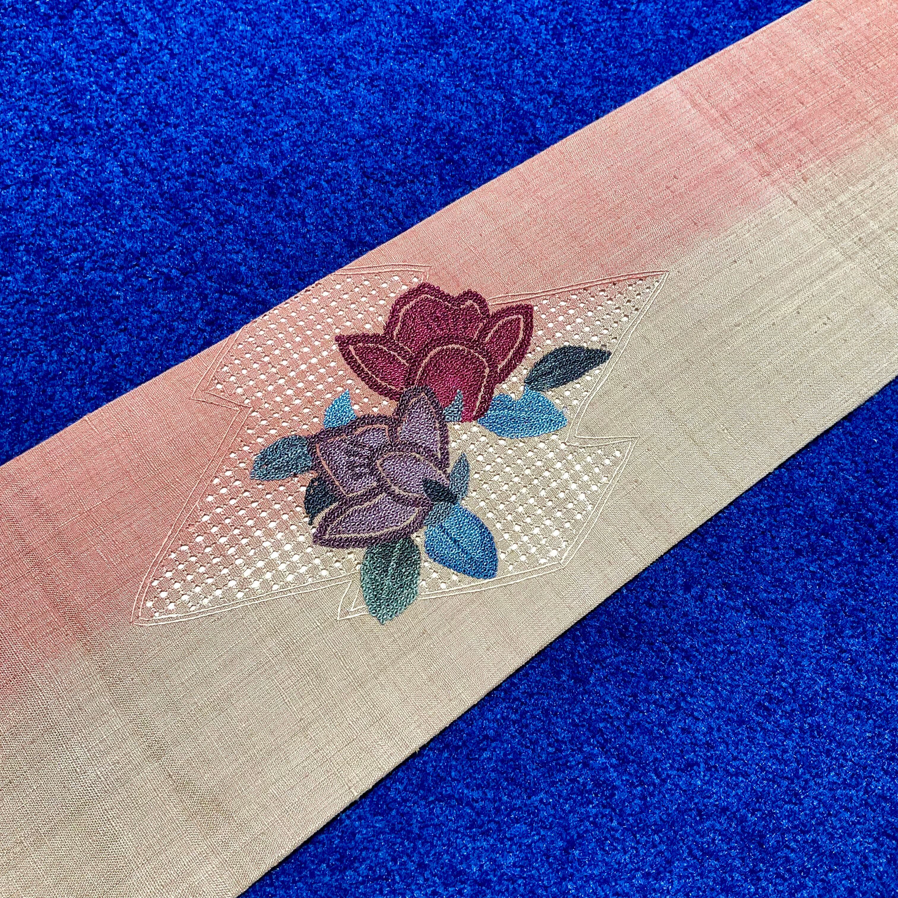 刺繍の絵画＊相良刺繍 スワトウ刺繍 汕頭刺繍 リサイクル名古屋帯 A554