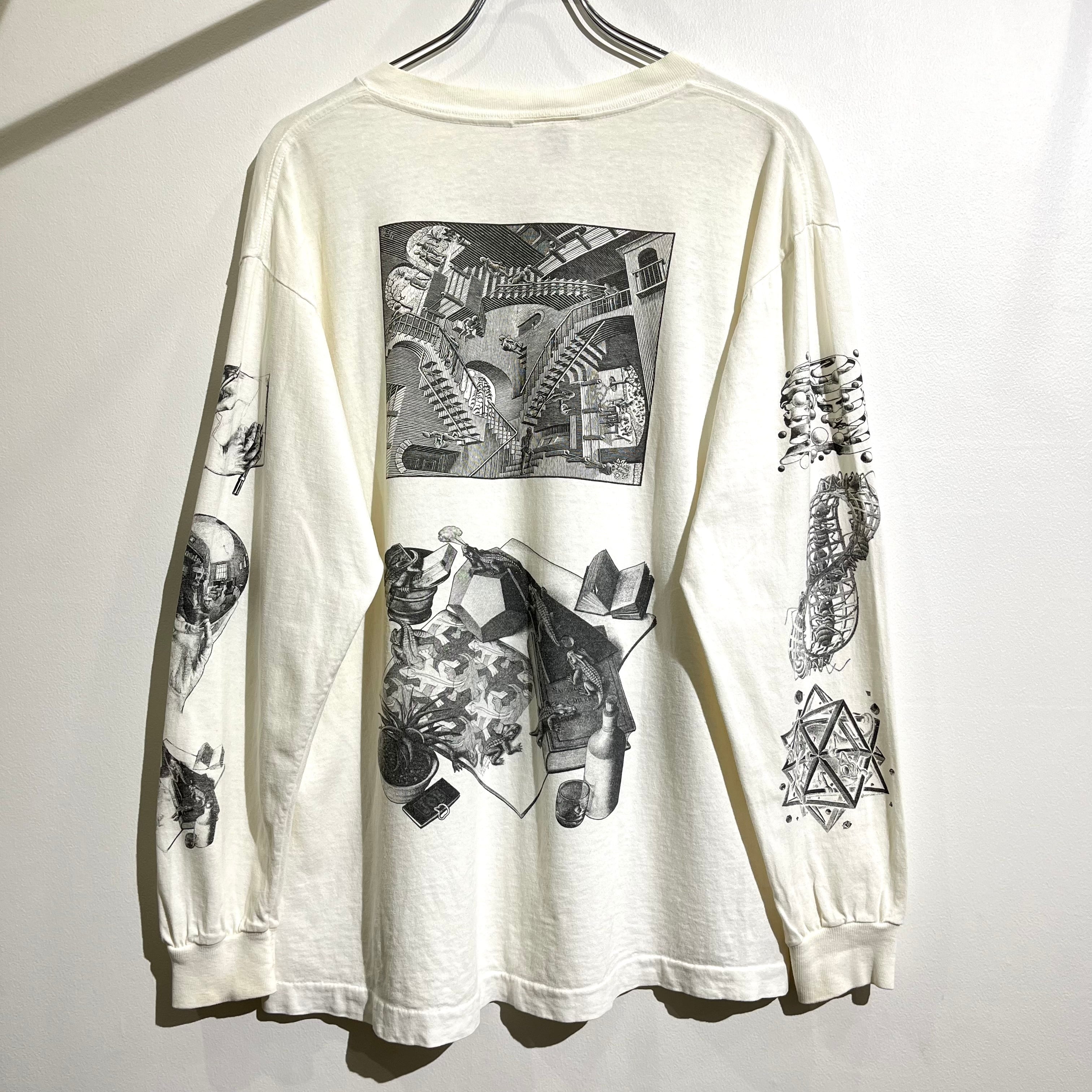90s M.C Escher L/S T-SHIRT 90年代 エッシャー だまし絵 袖プリ